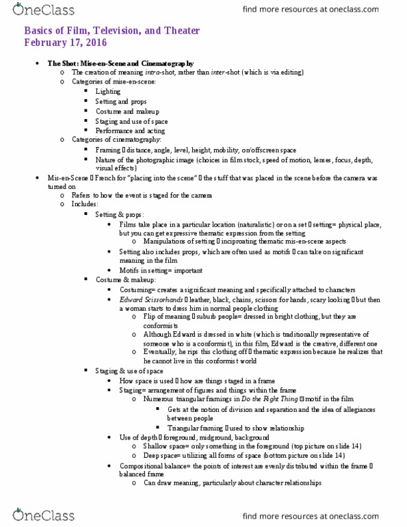 FTT10101 Lecture Notes - Lecture 6: Key Light, Diminution, Fill Light thumbnail