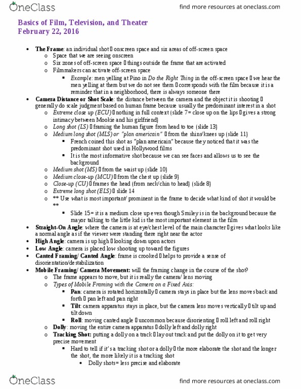 FTT10101 Lecture Notes - Lecture 7: Americain, Steadicam, Tracking Shot thumbnail