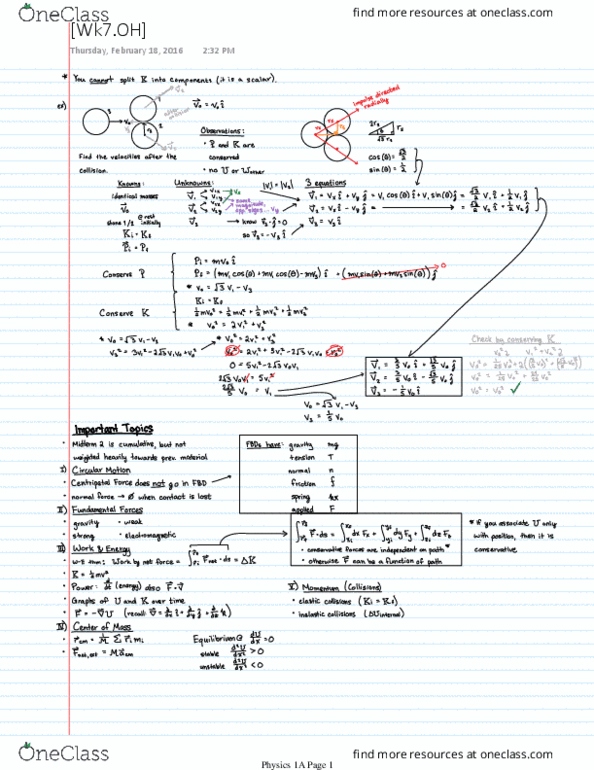 Study Guides for PHYSICS 1A at University of California Los Angeles