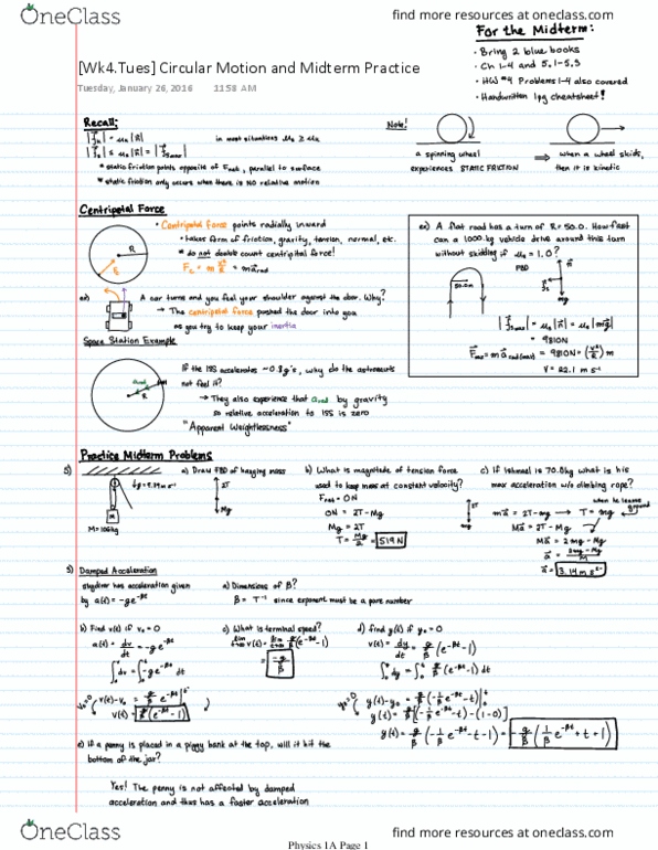 PHYSICS 1A Lecture 7: [Wk4.Tues] Circular Motion and Midterm Practice thumbnail