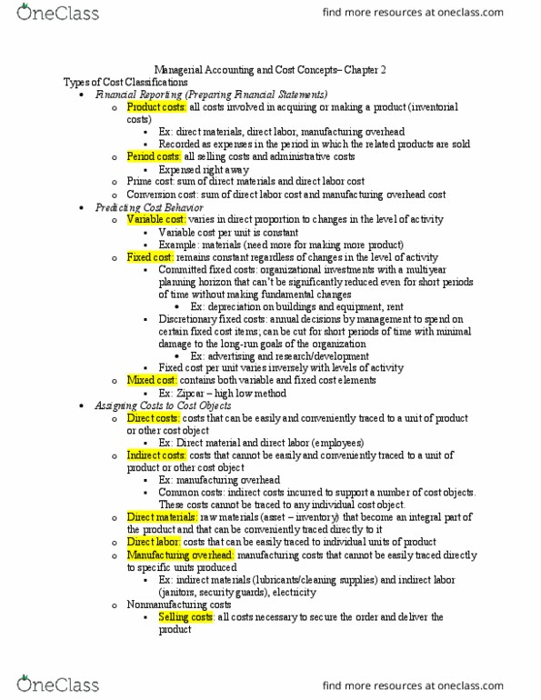 ACTG 2300 Chapter Notes - Chapter 2: Income Statement, Opportunity Cost, Gross Margin thumbnail