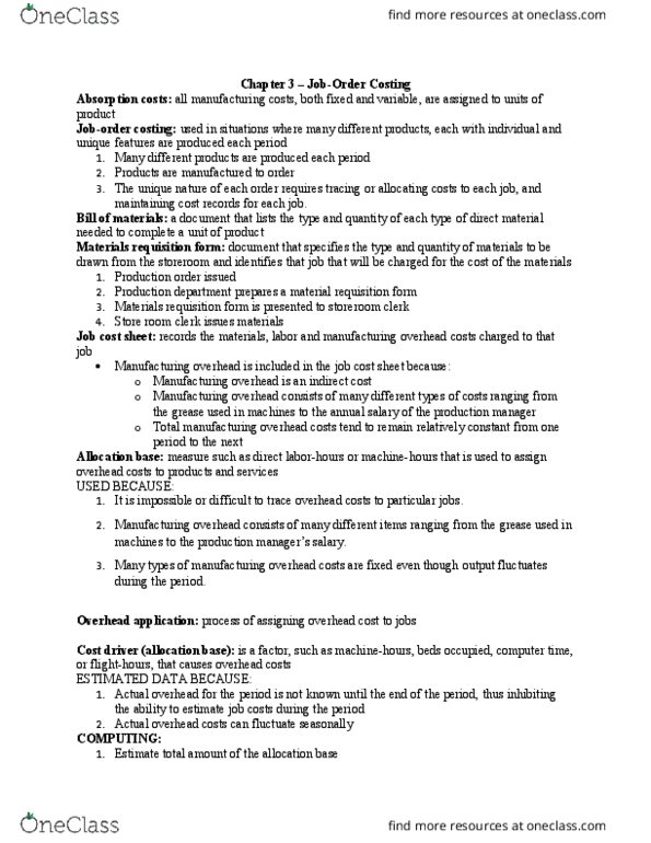 ACTG 2300 Chapter Notes - Chapter 3: Income Statement, Cost Driver thumbnail