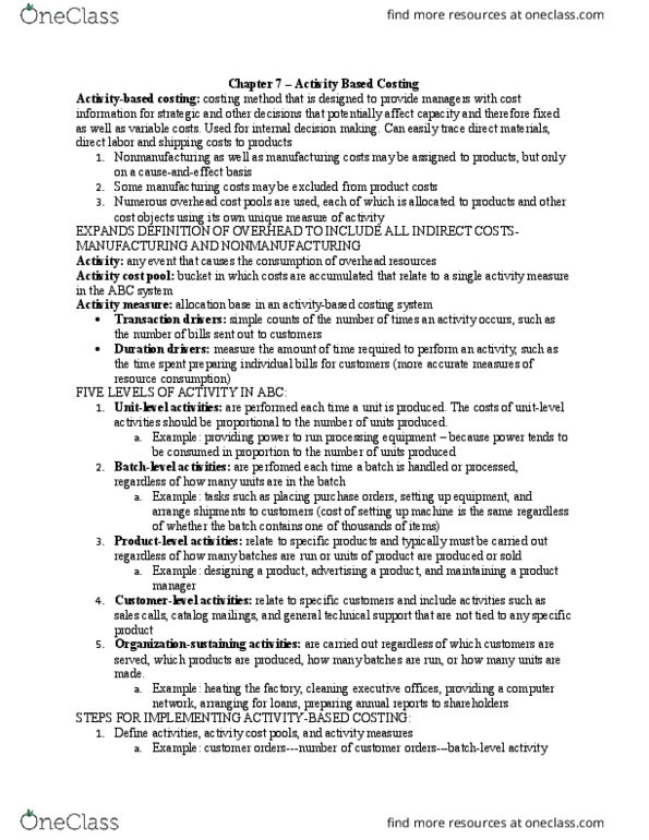 ACTG 2300 Chapter Notes - Chapter 7: Computer Network, General Ledger, Activity-Based Costing thumbnail