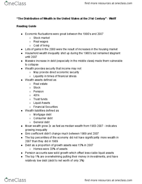 RCSSCI 220 Chapter Notes - Chapter 3: Gini Coefficient, Consumer Debt, Stock Market thumbnail