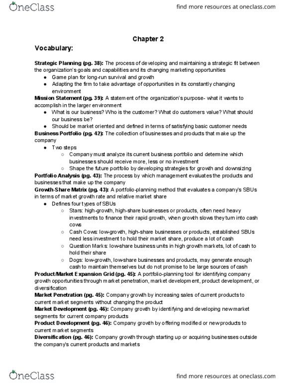 MKTG 310 Chapter Notes - Chapter 2: Swot Analysis, Marketing Mix thumbnail