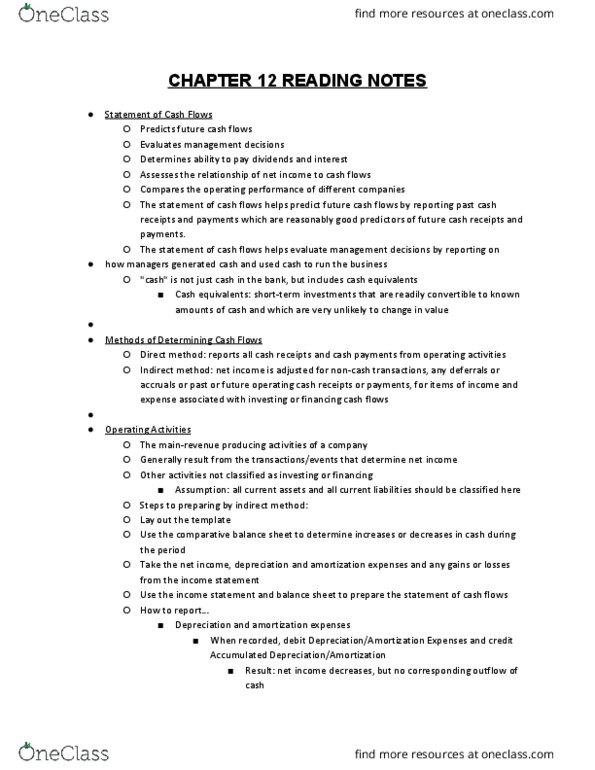 COMMERCE 1AA3 Chapter Notes - Chapter 12: Cash Flow, Income Statement, Current Liability thumbnail