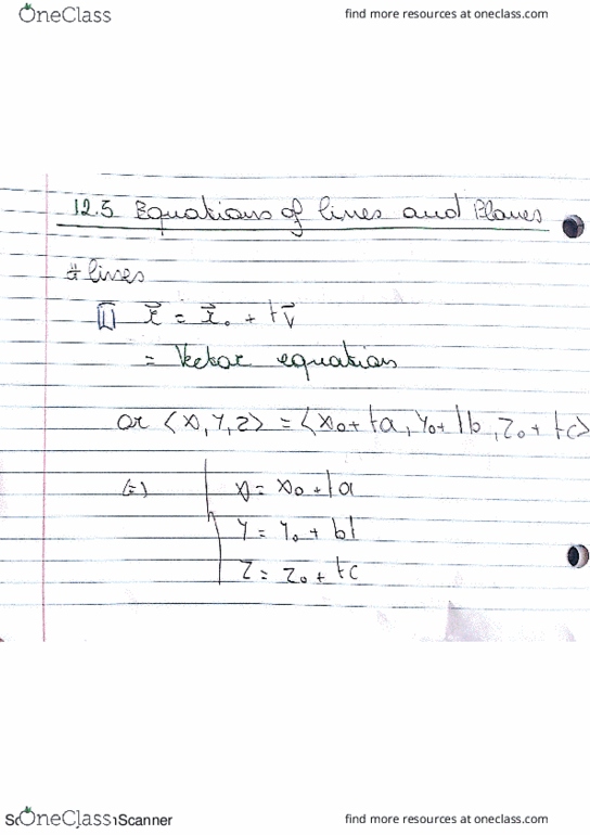 MATH 2D Chapter 12.5: Equations of Lines and Planes thumbnail