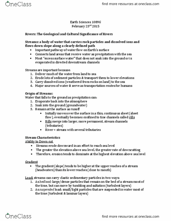 Earth Sciences 1089F/G Lecture Notes - Lecture 5: Silt, Helicoidal Flow, Thalweg thumbnail