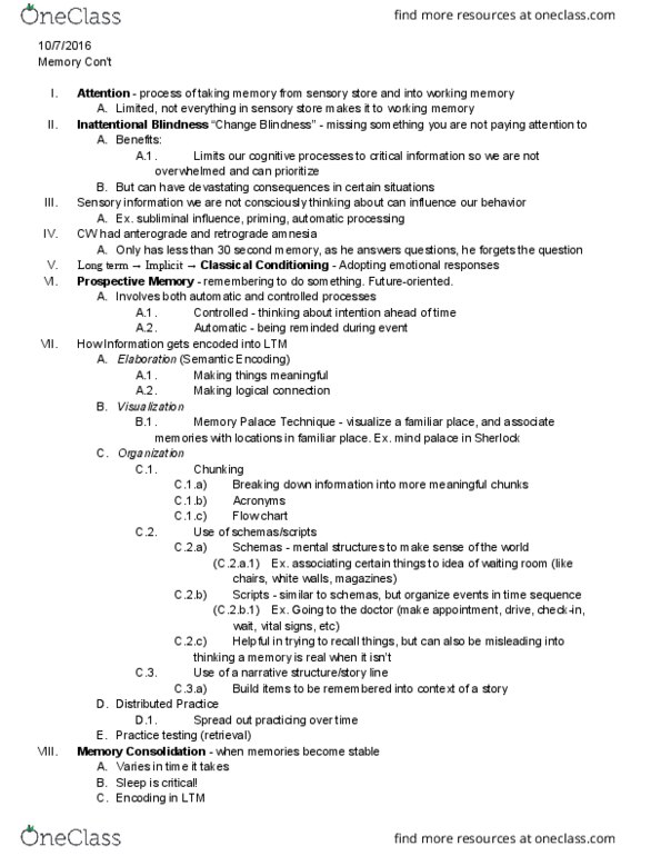 PSY 101 Lecture Notes - Lecture 11: Eyewitness Testimony, Method Of Loci, Flowchart thumbnail