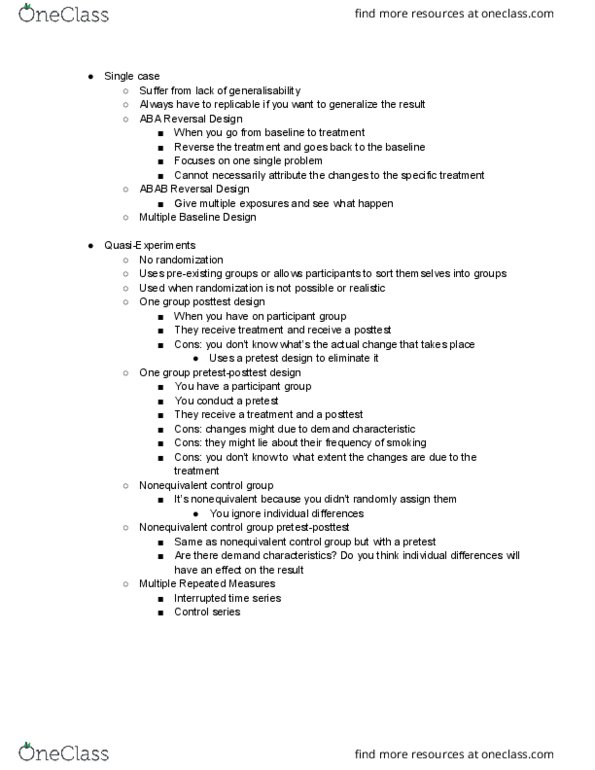 PSYC 217 Lecture Notes - Lecture 11: Interrupted Time Series, Discrete Group, Demand Characteristics thumbnail