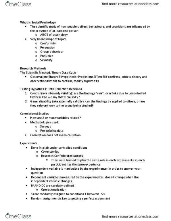 PSYCH 2C03 Lecture Notes - Lecture 1: Cognitive Dissonance, When Prophecy Fails, Demand Characteristics thumbnail