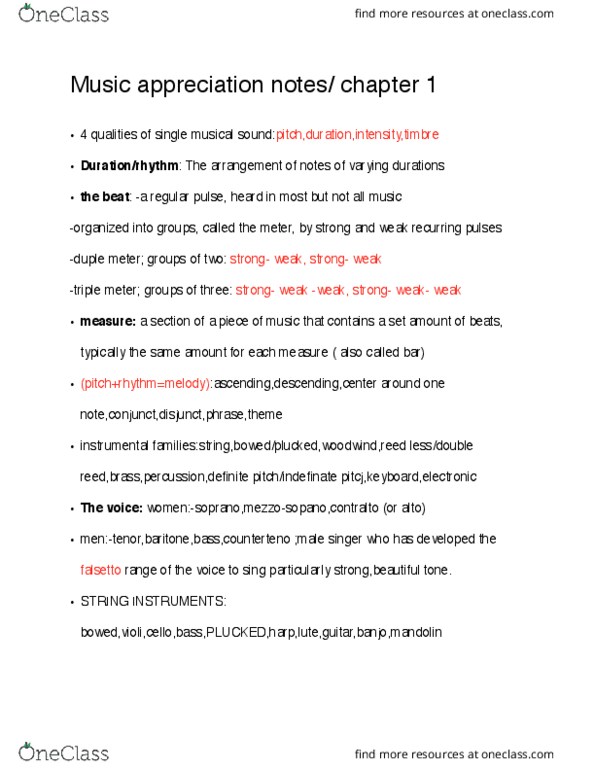 MUL 2010 Lecture Notes - Lecture 1: Duple And Quadruple Metre, Double Reed, French Horn thumbnail