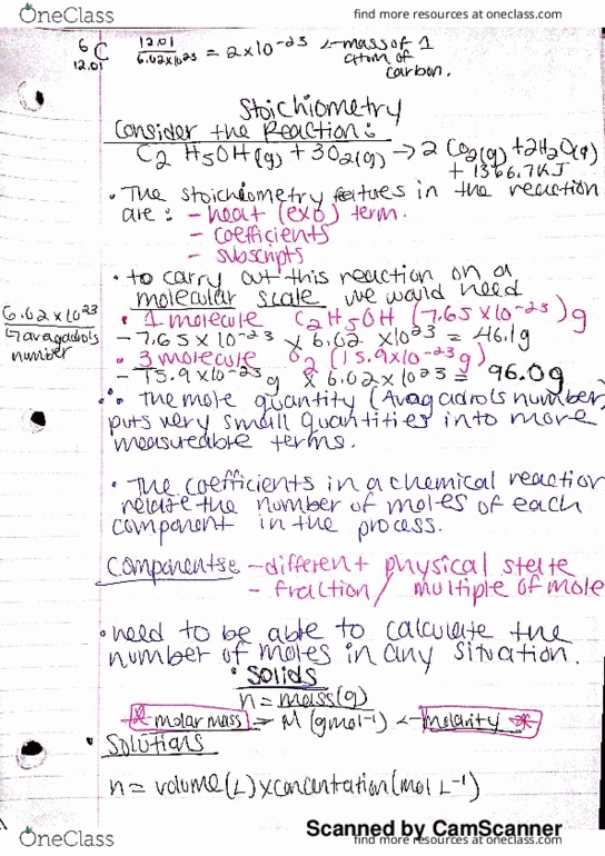 CHEM 1040 Lecture 4: Stoichiometry Chemistry notes 1040 thumbnail
