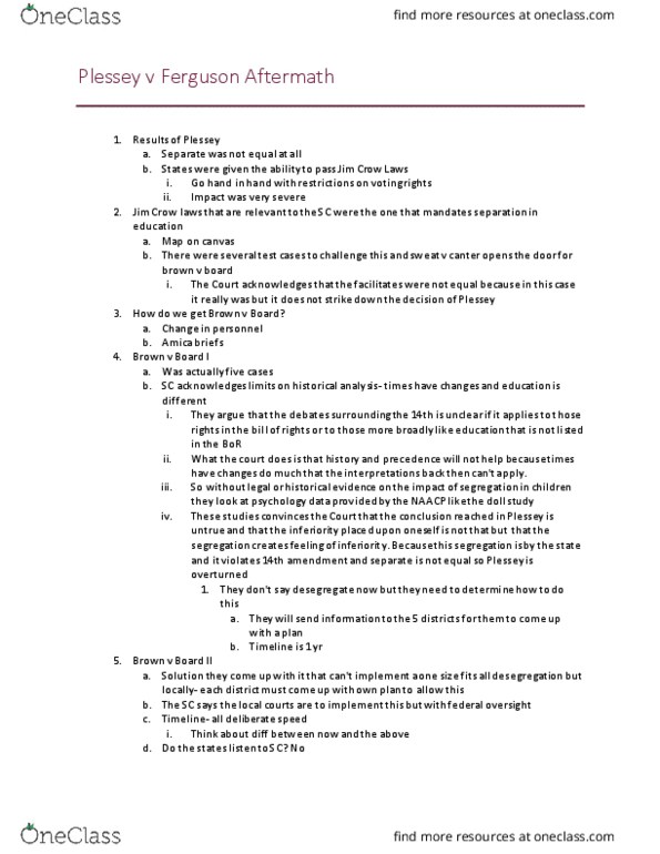 PSC 2302 Lecture 15: Plessey v Ferguson Aftermath thumbnail