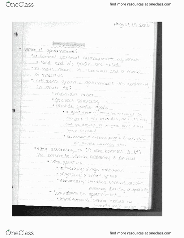 PS 1100 Lecture Notes - Lecture 1: American Recovery And Reinvestment Act Of 2009, Autocracy, Totalitarianism thumbnail