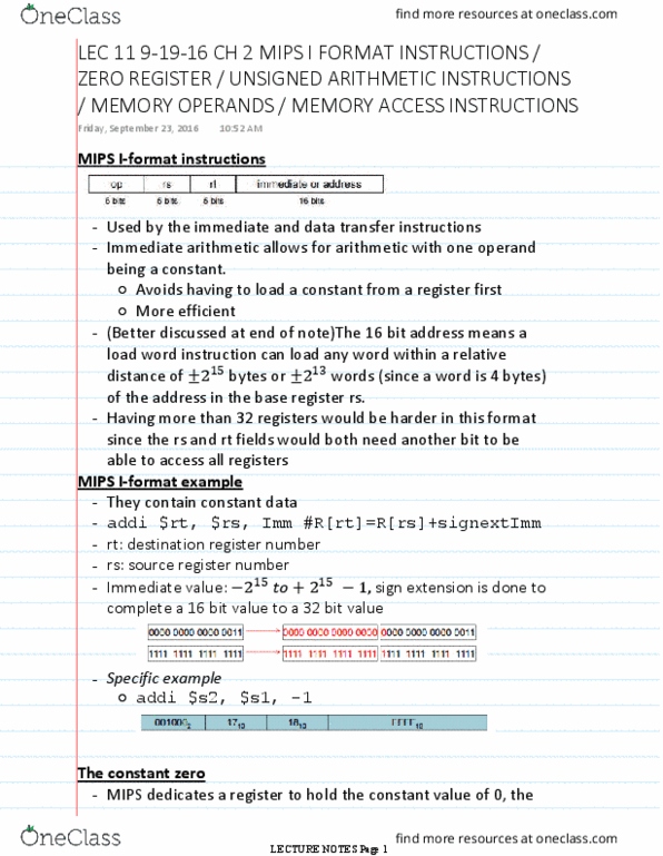 CSCE 2214 Lecture Notes - Lecture 11: Endianness, Operand thumbnail