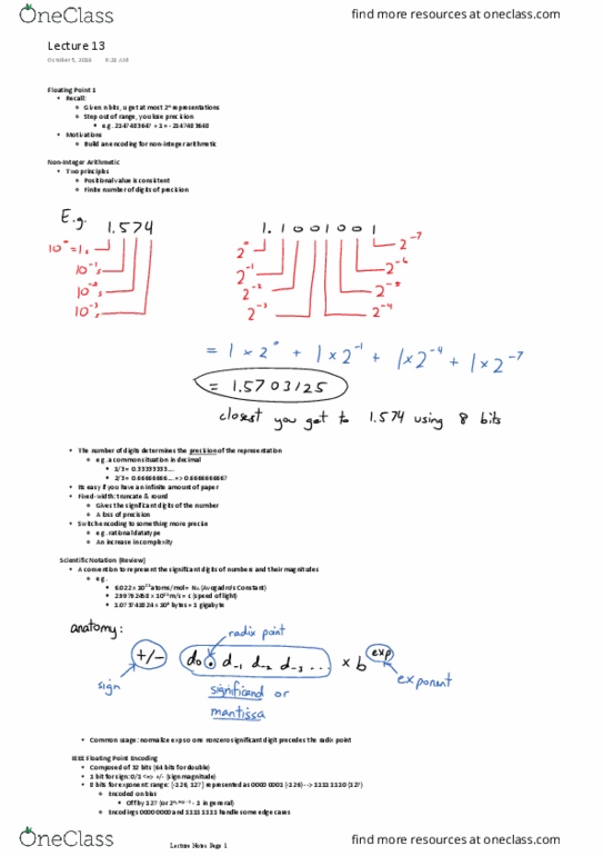 CMPT 295 Lecture Notes - Lecture 13: Ieee Floating Point, Significand, Gigabyte thumbnail
