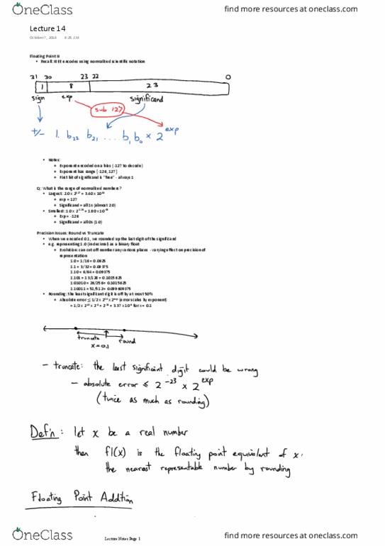 CMPT 295 Lecture Notes - Lecture 14: Approximation Error, Significand, Scientific Notation thumbnail