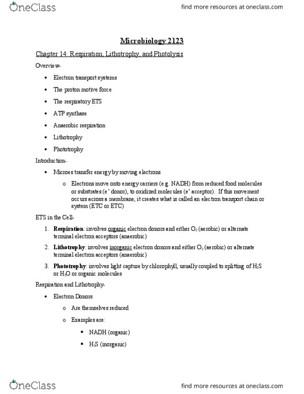 MICR 2123 Lecture Notes - Lecture 10: Chromophore, Photosynthetic Reaction Centre, Nitrification thumbnail