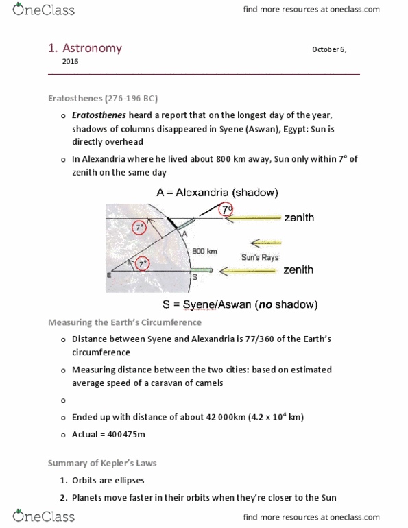 Astronomy 1021 Lecture Notes - Lecture 9: Pseudoscience, Galilean Moons, Aswan thumbnail