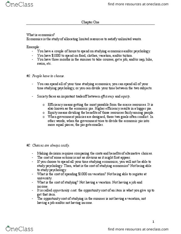 ECON 201 Lecture Notes - Lecture 1: Externality, Market Power, Opportunity Cost thumbnail