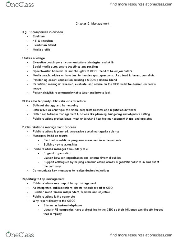 CMN 305 Lecture Notes - Lecture 4: Social Media Marketing, Investor Relations, Crisis Management thumbnail