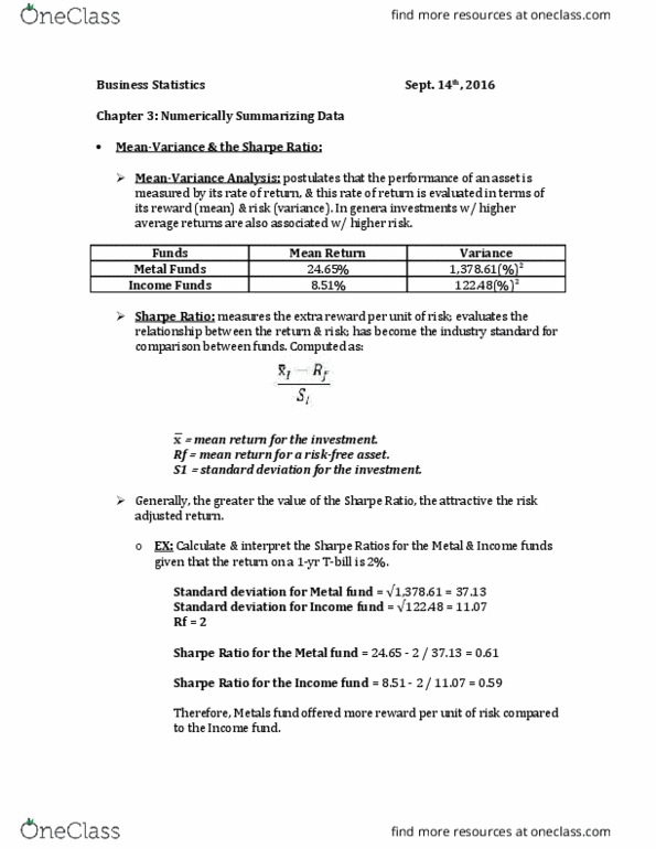 MAT 117 Chapter Notes - Chapter 3: Uniform 1 K2 Polytope, Sharpe Ratio, Standard Deviation thumbnail