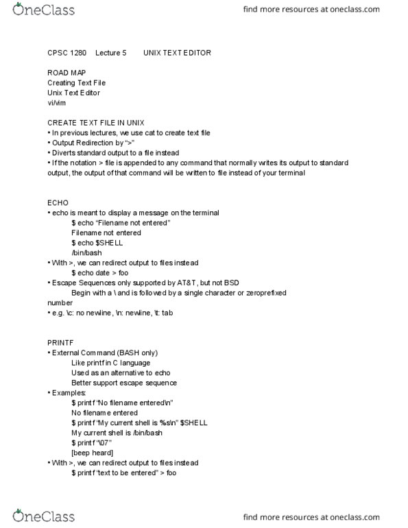 CPSC 1280 Lecture Notes - Lecture 5: Move, Text Editor, Standard Streams thumbnail