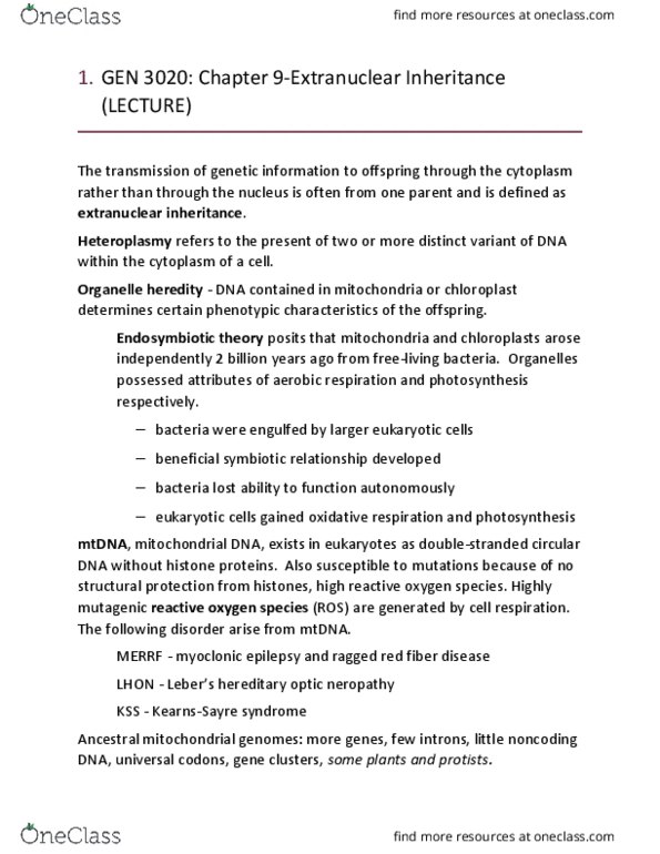 GEN-3020 Lecture Notes - Lecture 10: Ribosomal Rna, Lymnaea, Myoclonic Epilepsy thumbnail