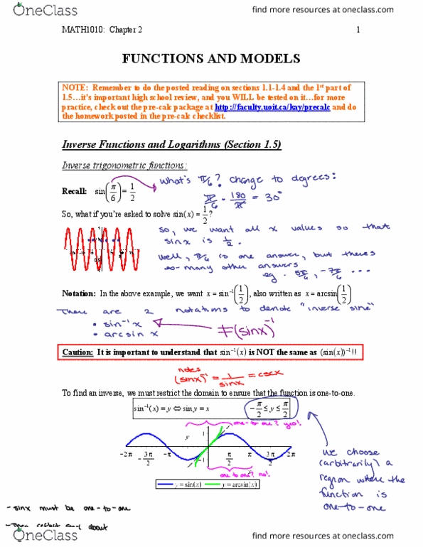 MATH 1010U Lecture Notes - Lecture 1: Asymptote, Inverse Trigonometric Functions, Total Internal Reflection thumbnail