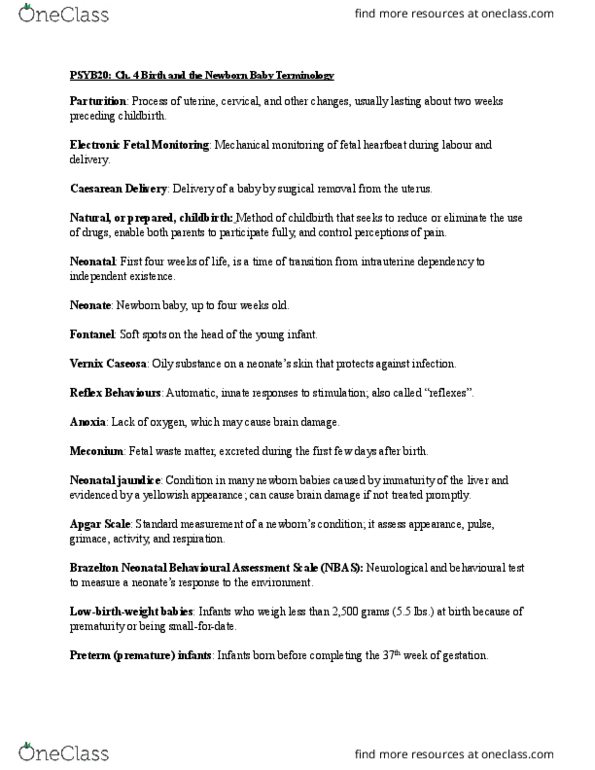 PSYB20H3 Chapter Notes - Chapter 4: Neonatal Jaundice, Apgar Score, Meconium thumbnail