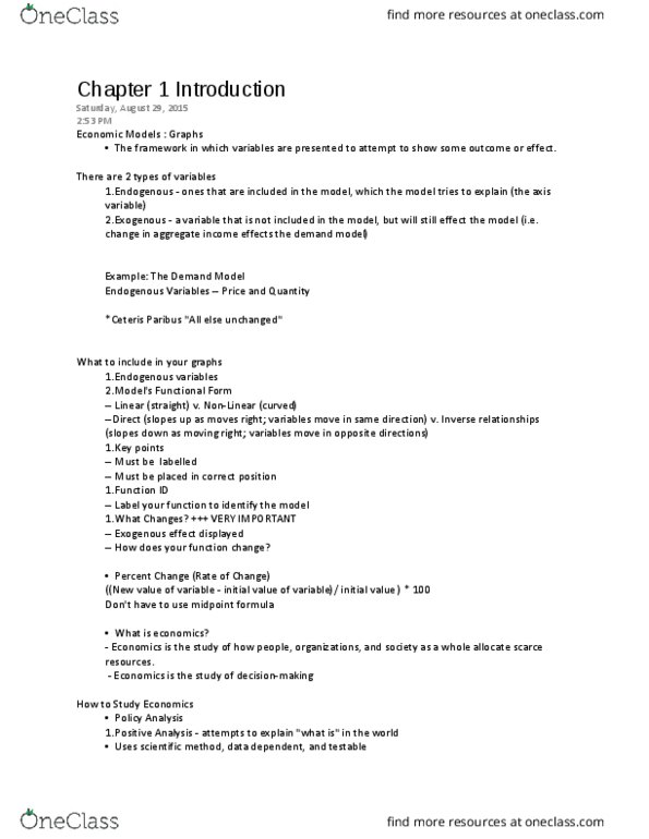 ECON 1900 Lecture Notes - Lecture 1: Scientific Method, Opportunity Cost thumbnail