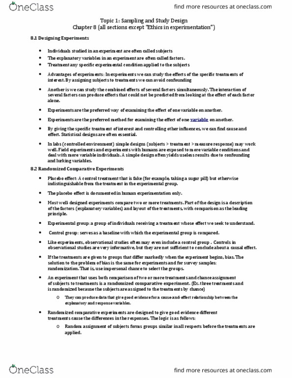 Biology 2244A/B Chapter Notes - Chapter 8: Combination Drug, Repeated Measures Design, Design Of Experiments thumbnail