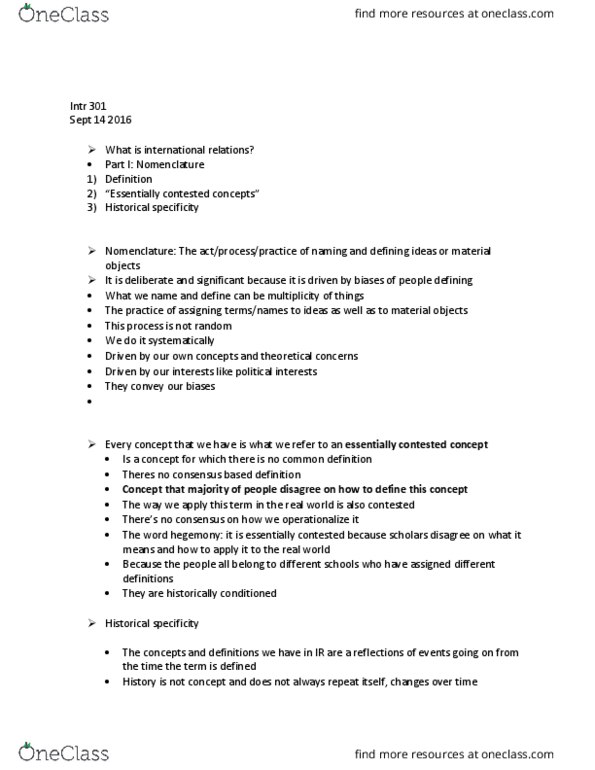 INTR 301 Lecture Notes - Lecture 3: Nationstates thumbnail