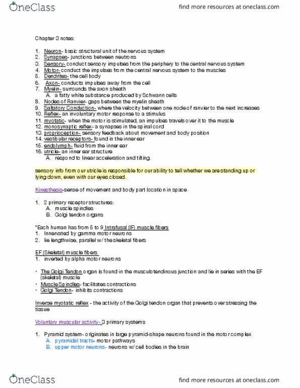 ATTR 2400 Chapter Notes - Chapter 3: Hyperplasia, Sarcomere, Electromyography thumbnail