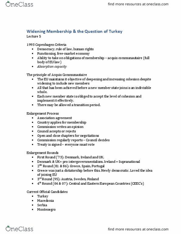 POLS 3435 Lecture Notes - Lecture 5: Eu Three, Intergovernmentalism, Acquis Communautaire thumbnail