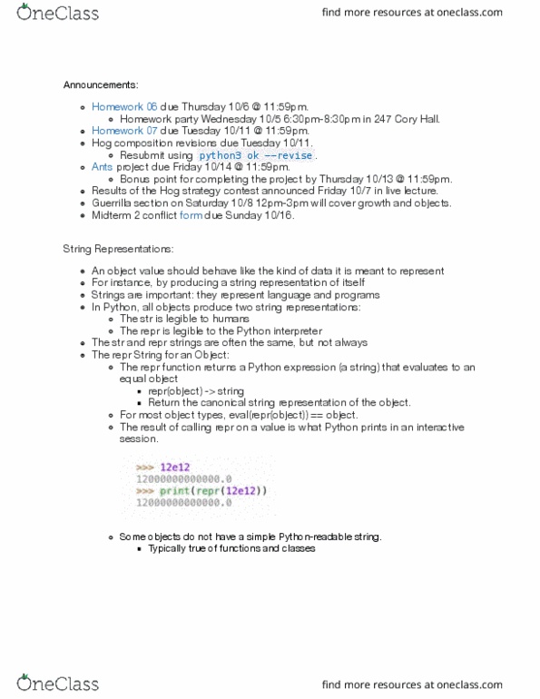 COMPSCI 61A Lecture Notes - Lecture 17: Init, Message Passing, Eval thumbnail