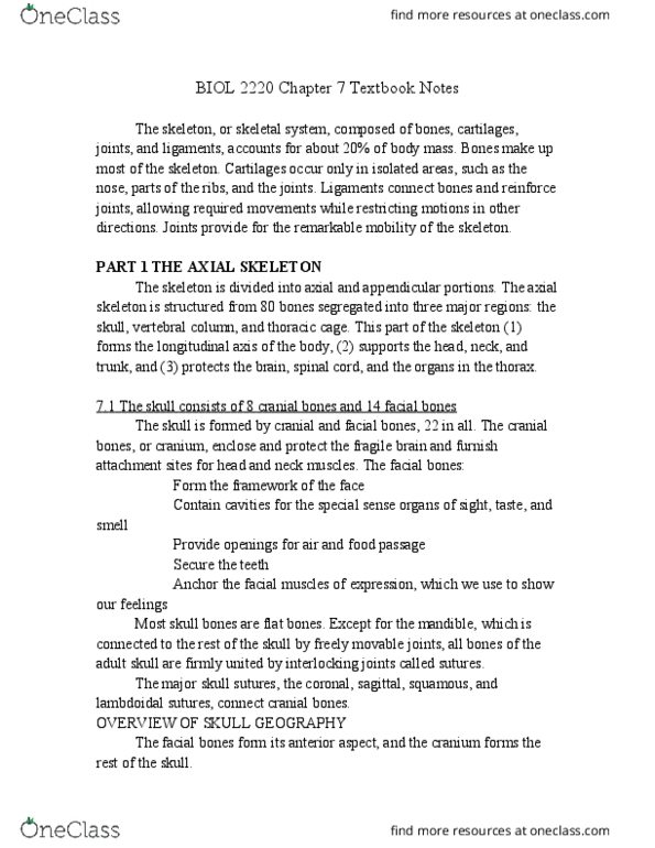 BIOL-2220 Chapter Notes - Chapter 7: Intercondylar Area, Radial Notch, Ankle thumbnail