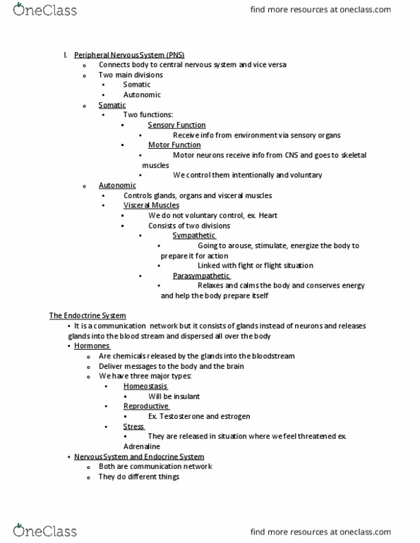 PSY 1101 Lecture Notes - Lecture 6: Endocrine System, Pituitary Gland, Homeostasis thumbnail