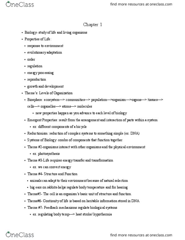 BIO 110 Lecture Notes - Lecture 1: Reductionism, Eukaryote, Archaea thumbnail