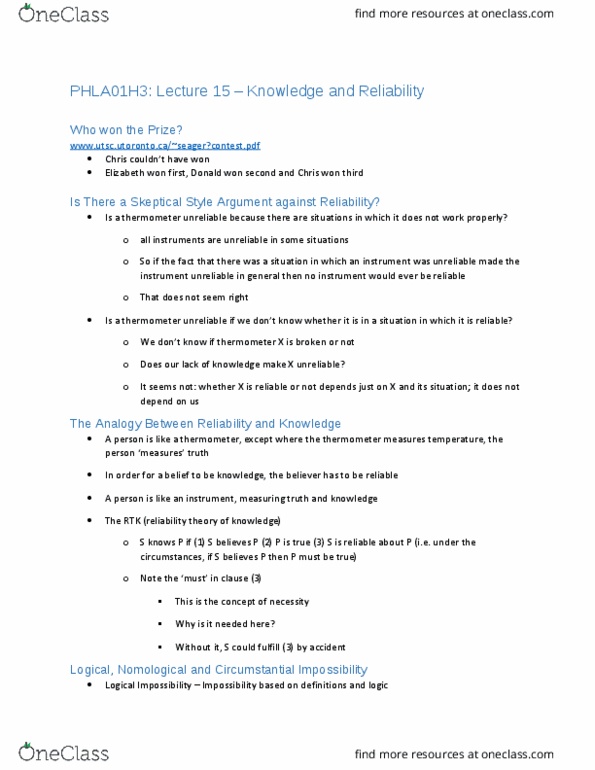 PHLA10H3 Lecture Notes - Lecture 15: Twin Paradox, Foundationalism, Fred Dretske thumbnail