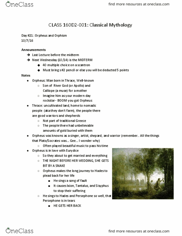 CLAS 160D2 Lecture Notes - Lecture 21: Orphism (Religion), Odysseus, Flood Myth thumbnail