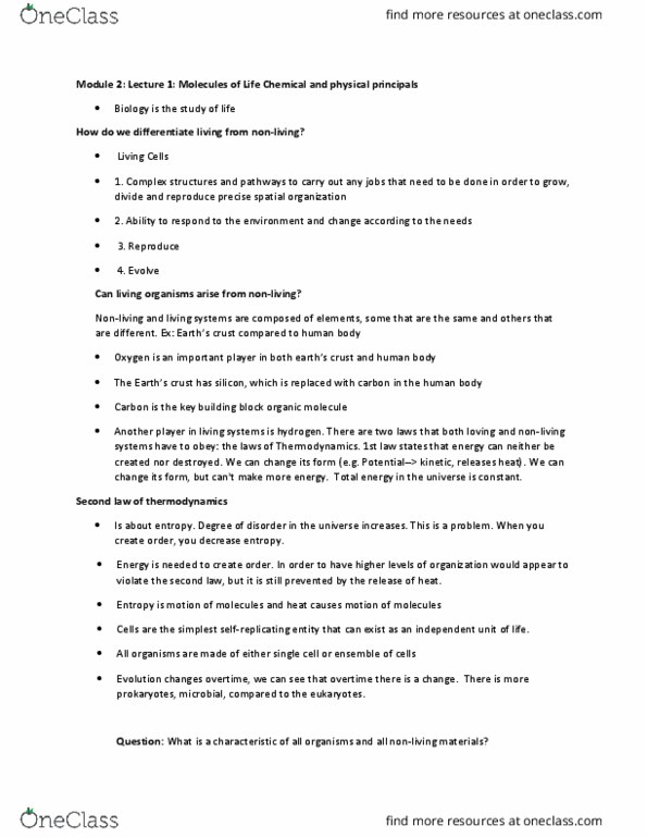 BIOA01H3 Lecture Notes - Lecture 1: Guanine, Mitosis, Pyrimidine thumbnail