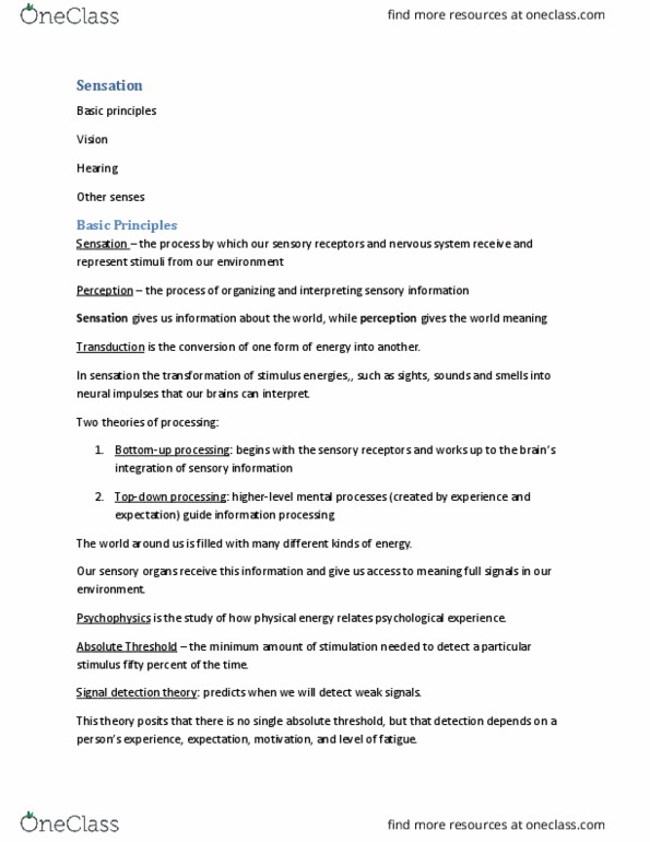 PSY 101 Lecture Notes - Lecture 10: Interposition, Stirrup, Middle Ear thumbnail