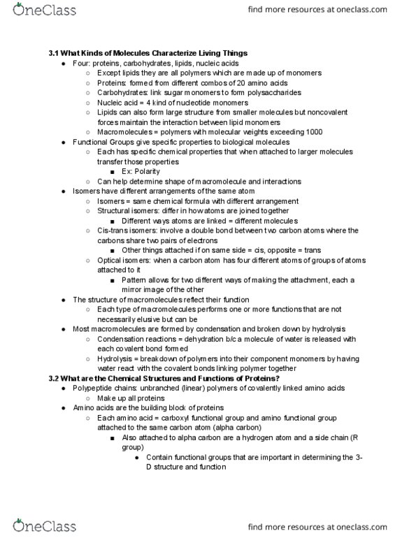 MCDB 1A Chapter Notes - Chapter 3: Blood Sugar, Cellulose, Glycerol thumbnail