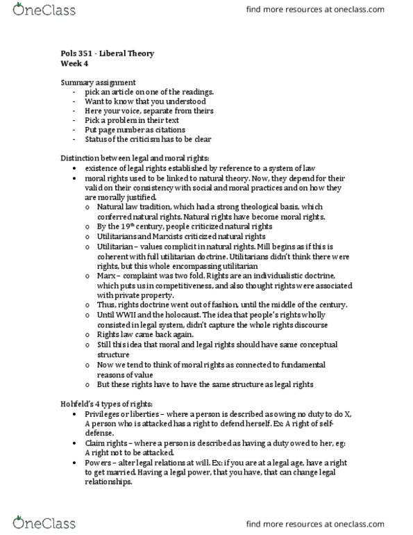 POLS 351 Lecture Notes - Lecture 4: Triage, Jeremy Waldron, Toleration thumbnail