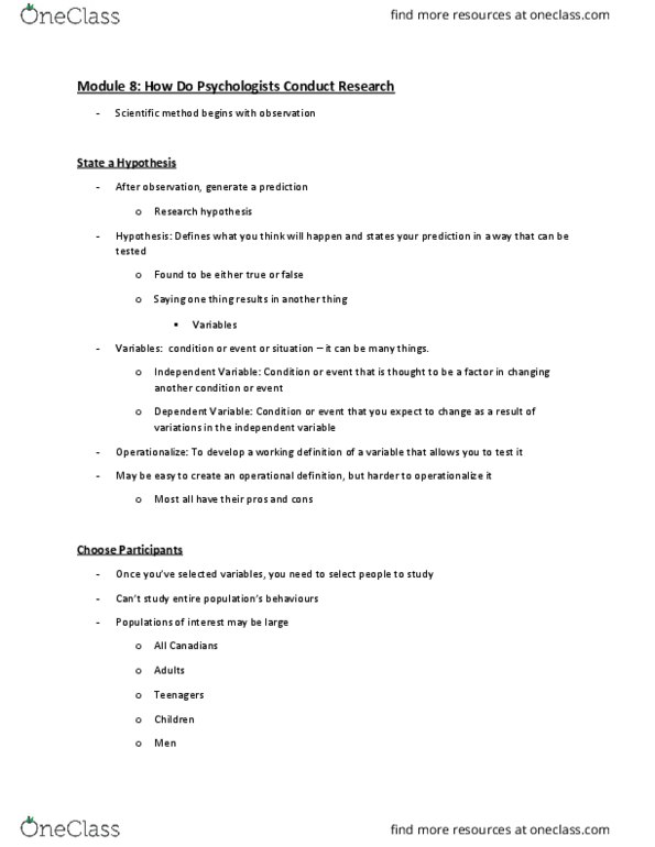 PSYC 1000 Chapter Notes - Chapter 2: Random Assignment, Naturalistic Observation, Hawthorne Effect thumbnail