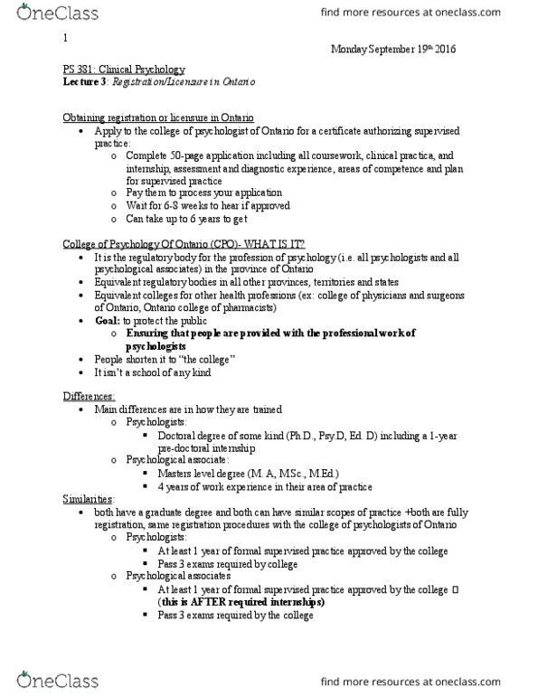 PS381 Lecture Notes - Lecture 3: Informed Consent, Neuropsychology, College Of Psychologists Of Ontario thumbnail