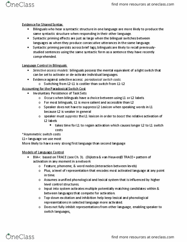 PS366 Chapter Notes - Chapter 11: First Language, Phoneme, Simon Effect thumbnail