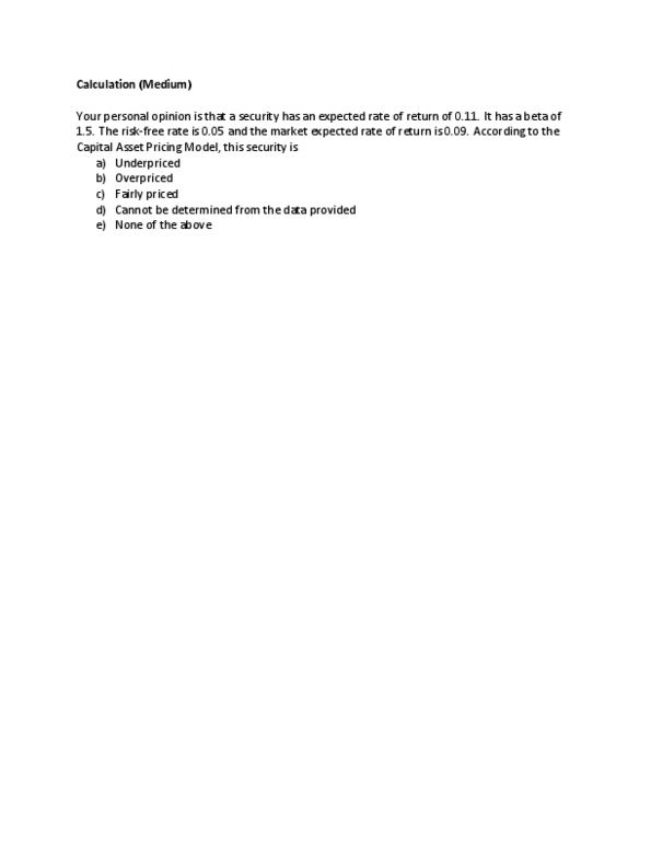 RSM332H1 Lecture Notes - Capital Asset Pricing Model thumbnail